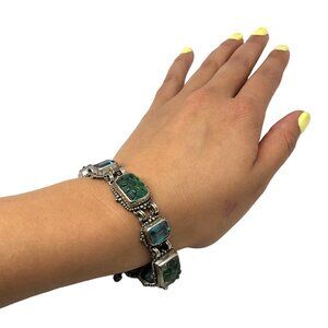 Stephen Dweck Oxidized Silver Carved Precious Stone Bracelet